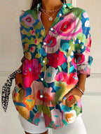 Women's abstract print button-front vacation blouse
