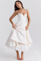 Women's bustier midi wedding guest dress