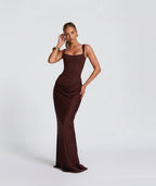 Women's corset-bodice draped maxi evening dress