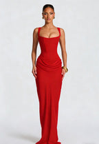 Women's corset-bodice draped maxi evening dress