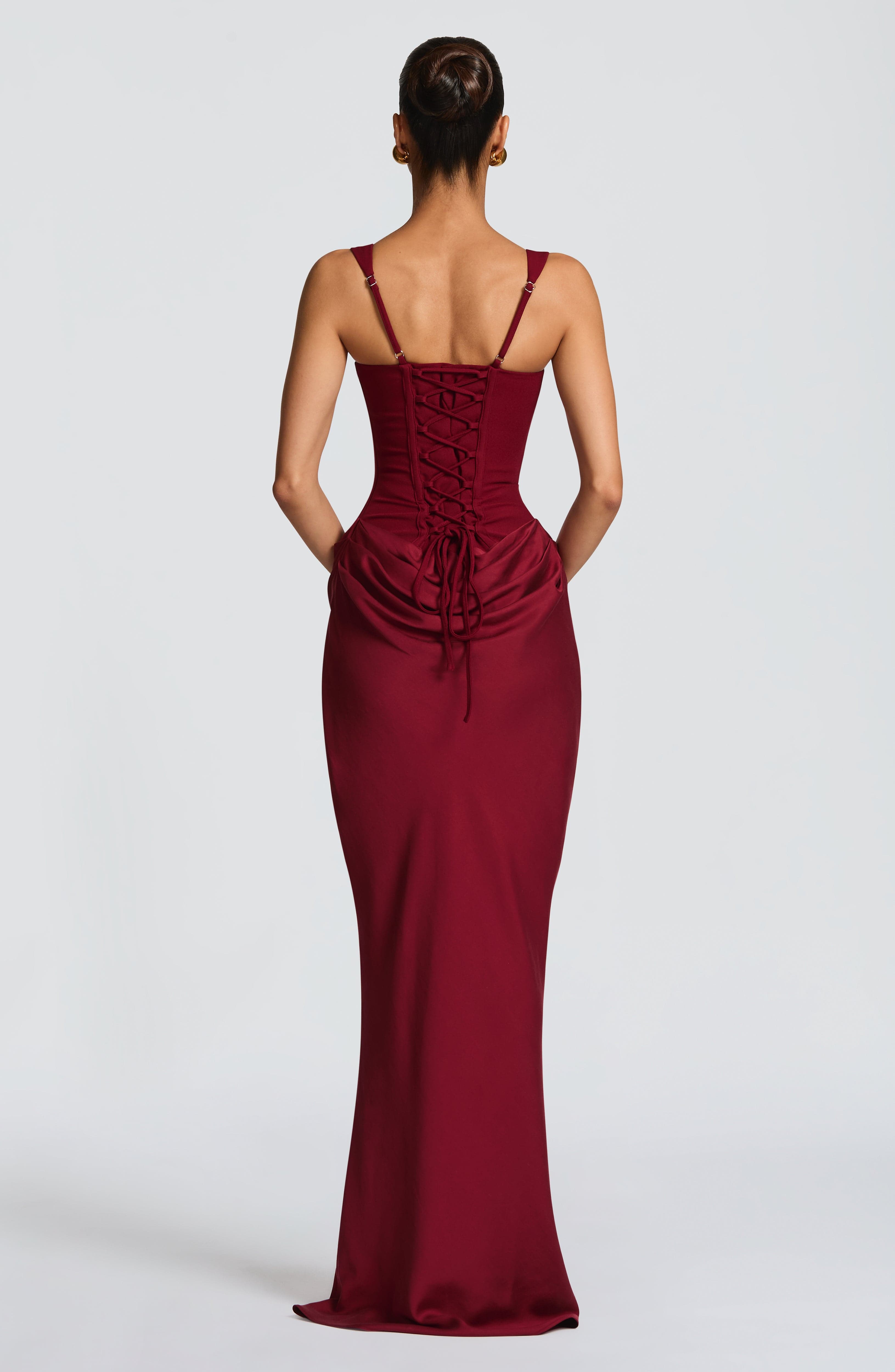 Women's corset-bodice draped maxi evening dress