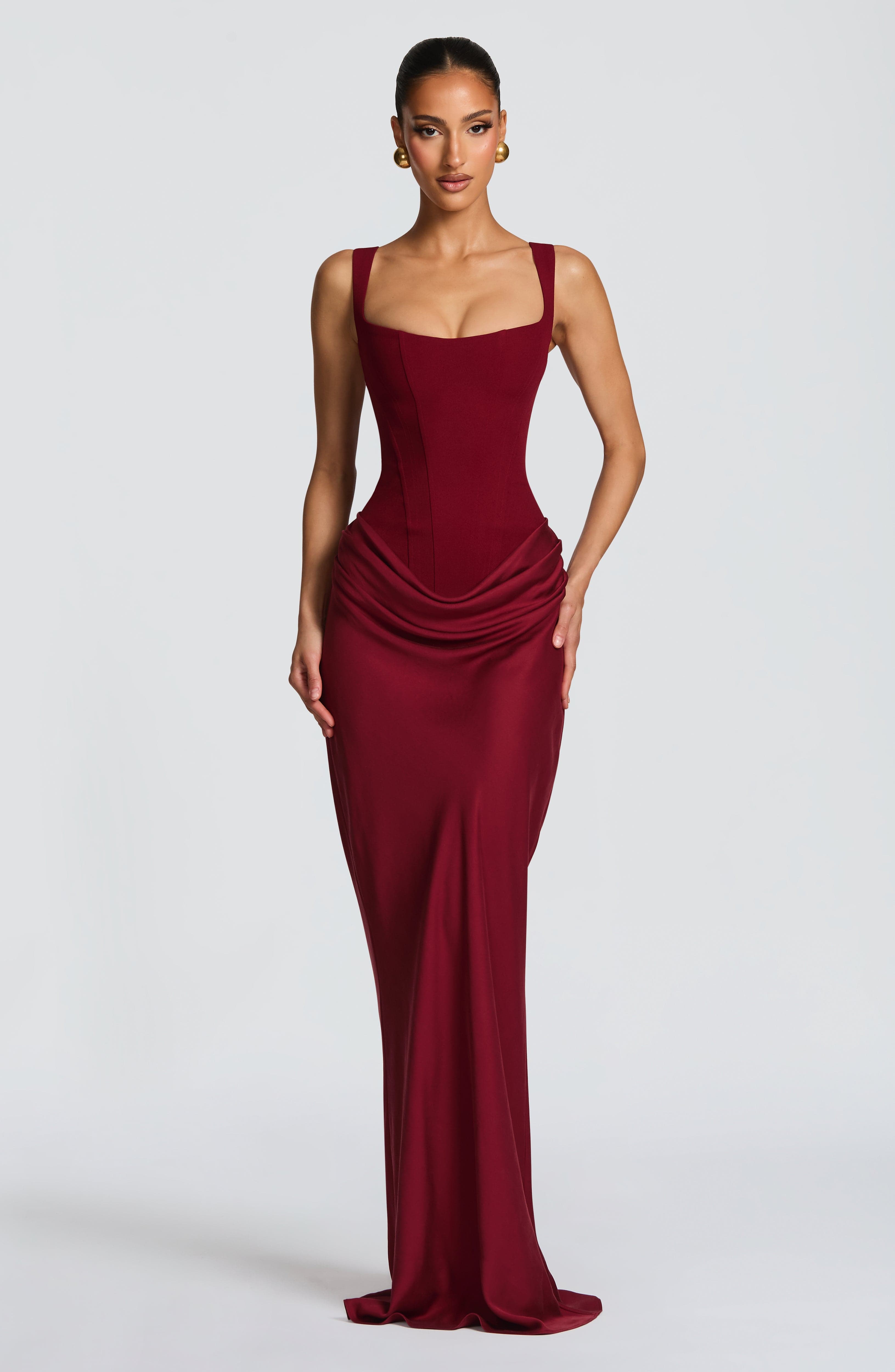 Women's corset-top ruched maxi evening dress