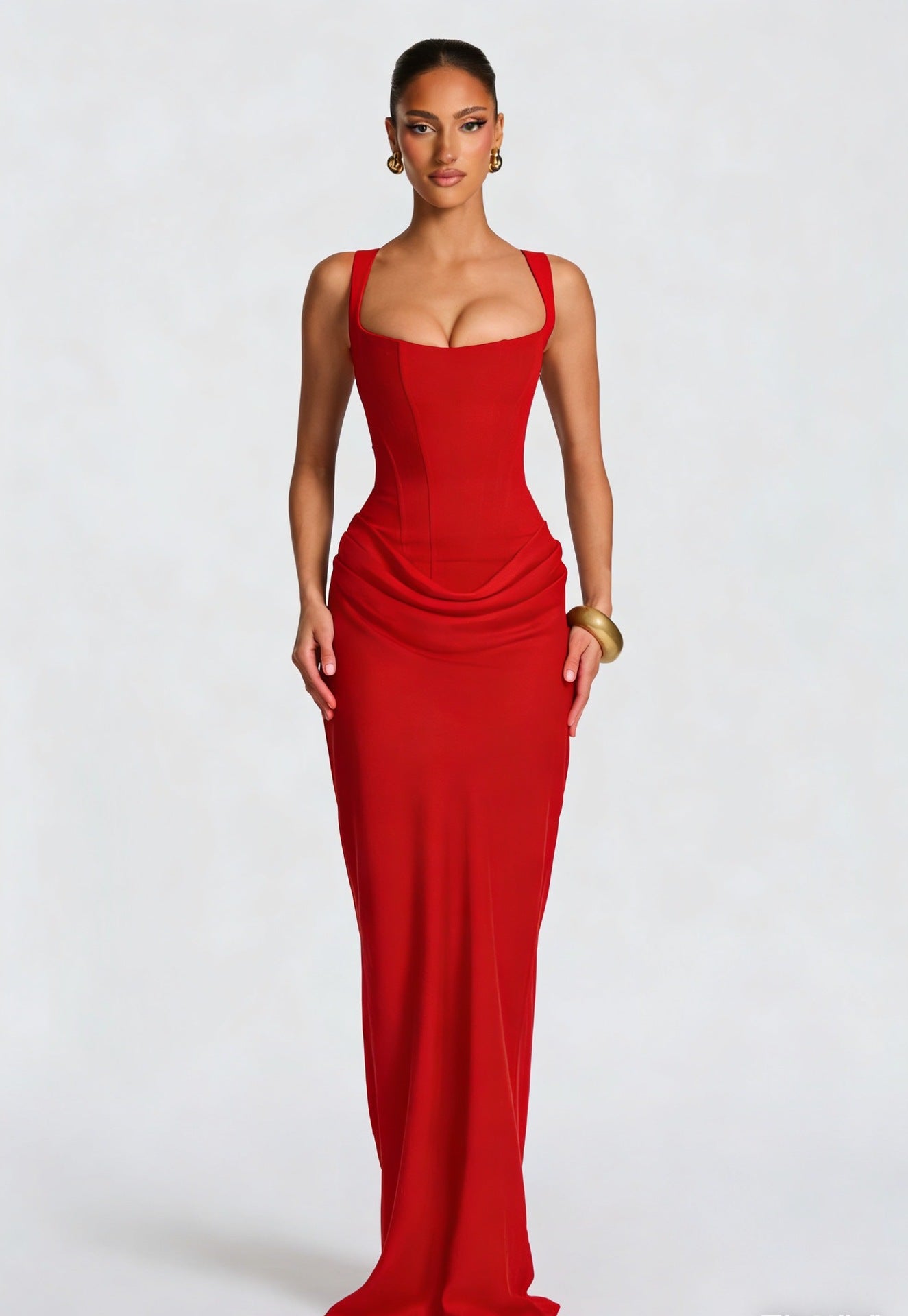 Women's corset-top ruched maxi evening dress