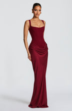 Women's corset-top ruched maxi evening dress