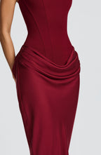 Women's corset-top ruched maxi evening dress