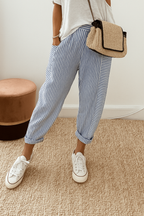 Women's cropped striped summer trousers