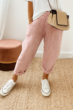 Women's cropped striped summer trousers