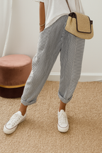 Women's cropped striped summer trousers