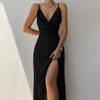 Women's draped v-neck maxi evening dress