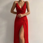 Women's draped v-neck maxi evening dress