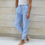 Women's drawstring straight leg summer trousers