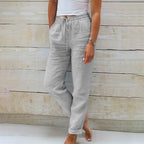 Women's drawstring straight leg summer trousers