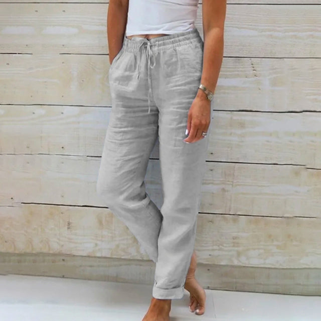 Women's drawstring straight leg summer trousers