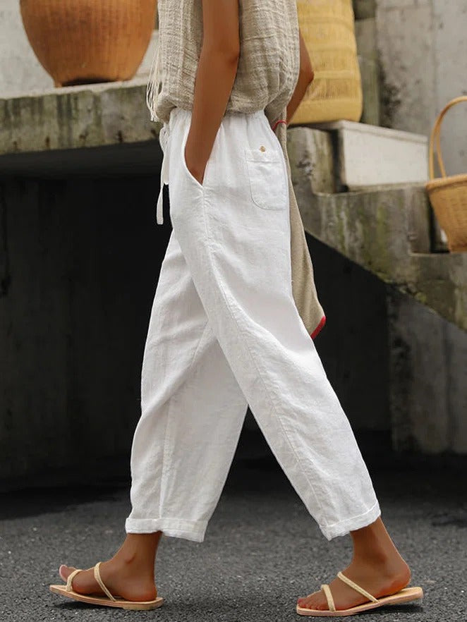 Women's drawstring wide-leg vacation trousers