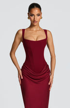 Women's fitted open-back square-neck evening dress