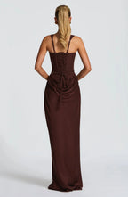 Women's fitted open-back square-neck evening dress