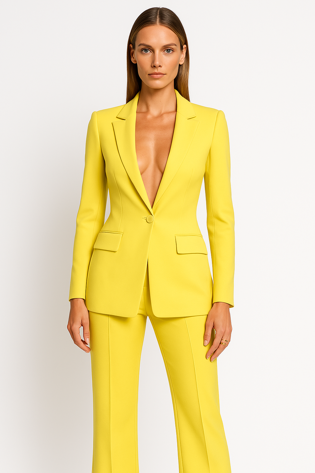 Women's fitted v-neck office two-piece suit