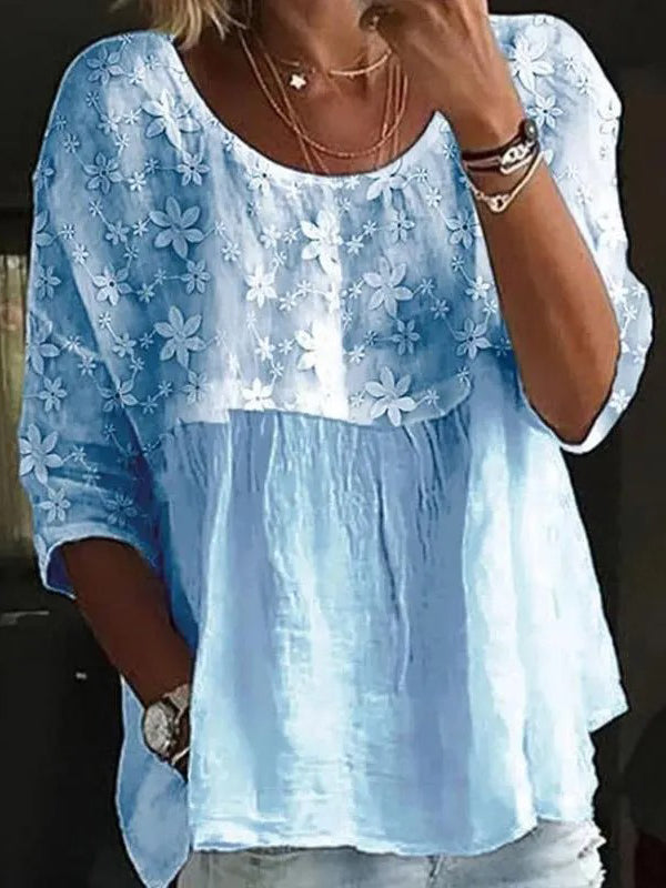 Women's floral embroidered patchwork blouse
