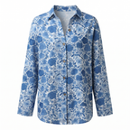 Women's floral print button-front vacation blouse