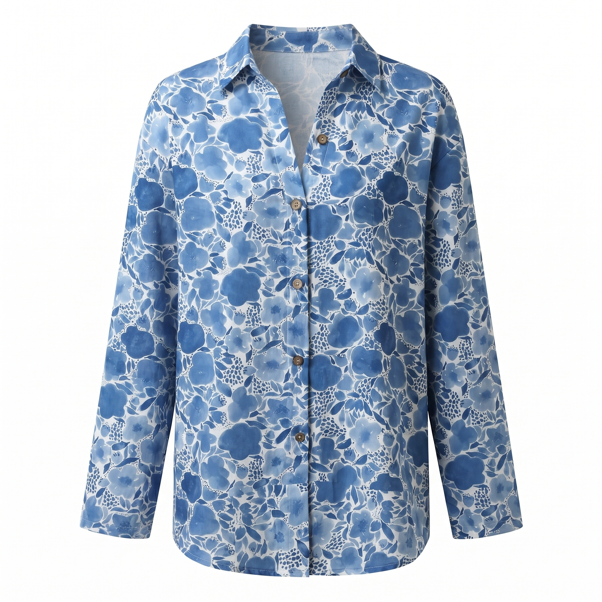 Women's floral print button-front vacation blouse