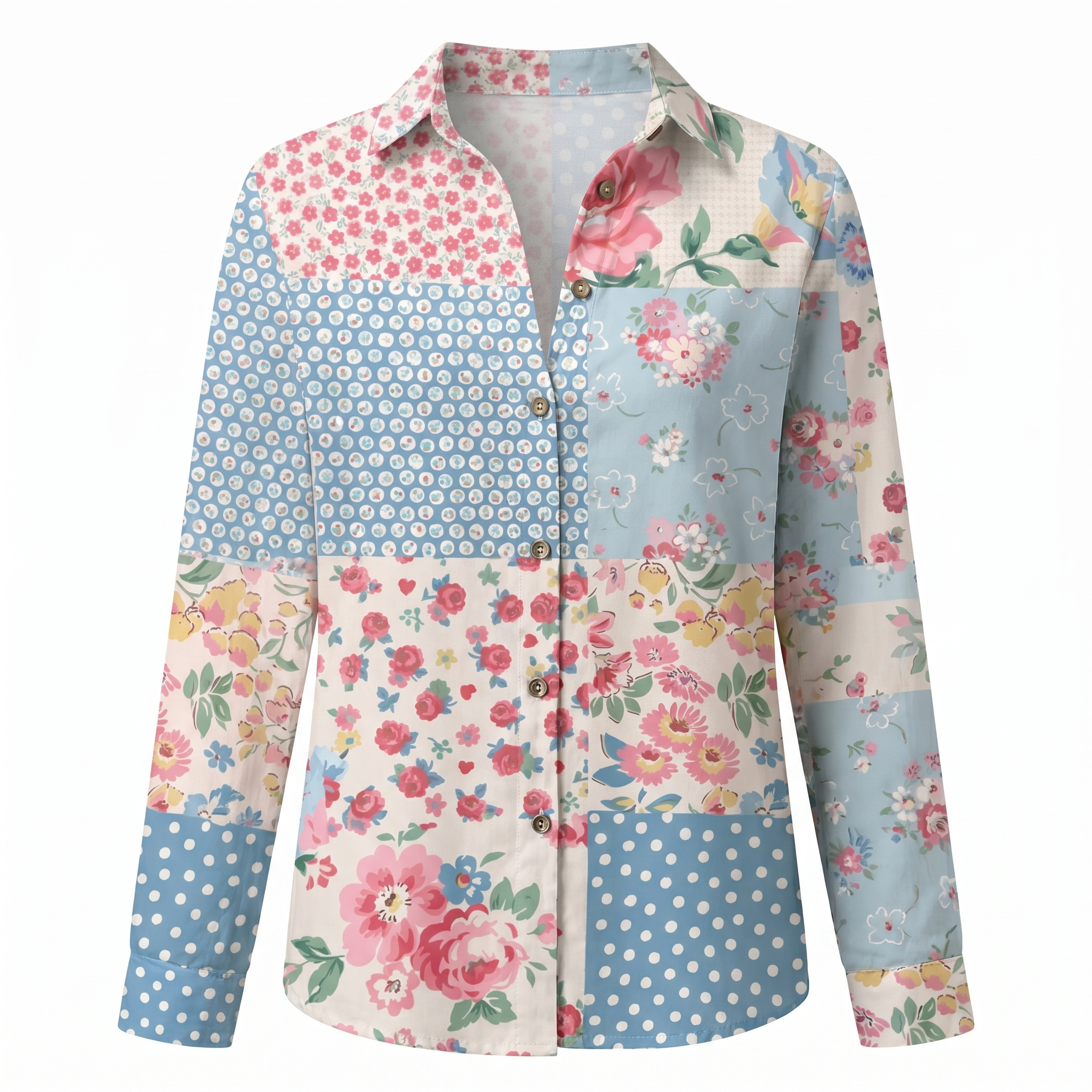 Women's floral print button-front vacation blouse