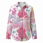 Women's floral print button-front vacation blouse