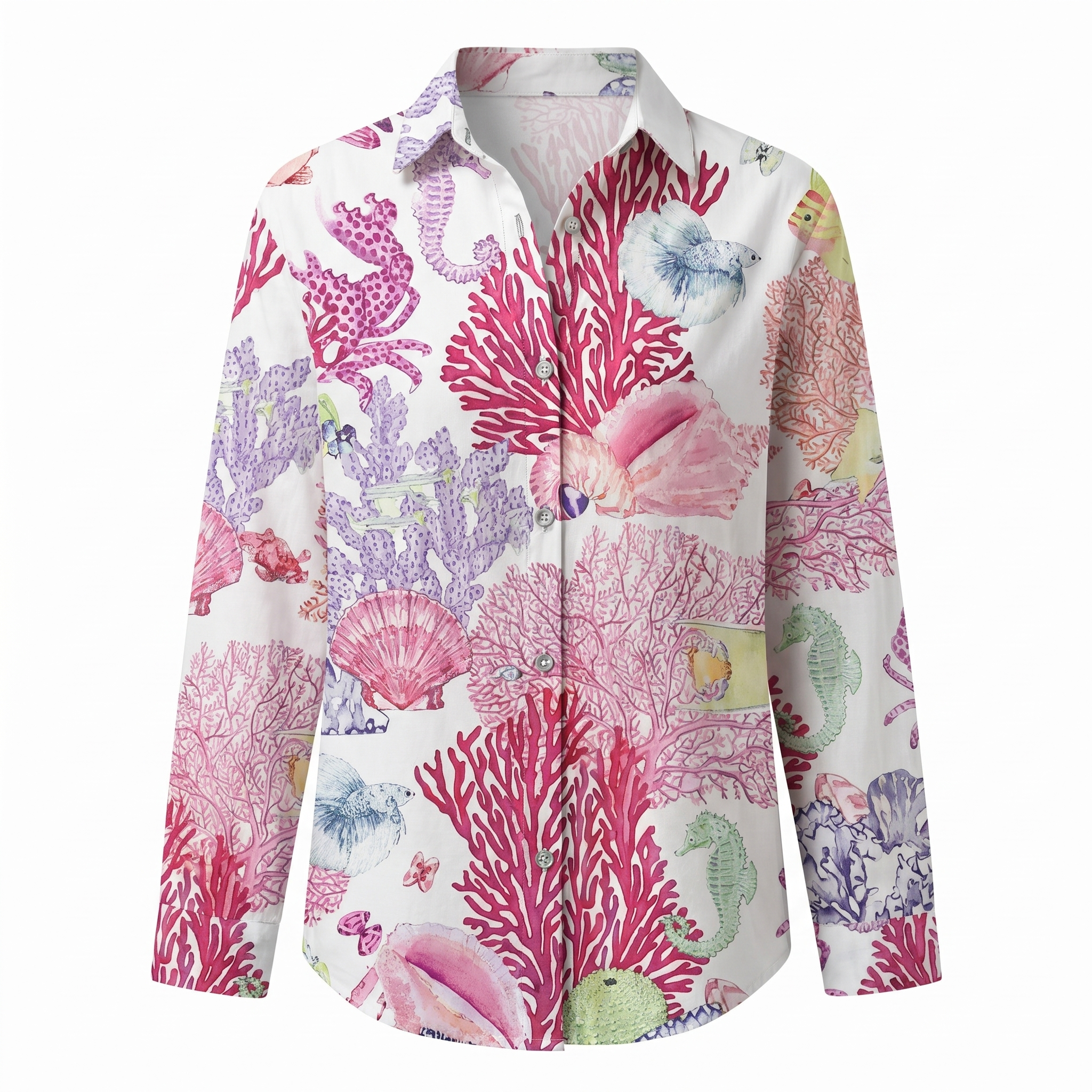 Women's floral print button-front vacation blouse