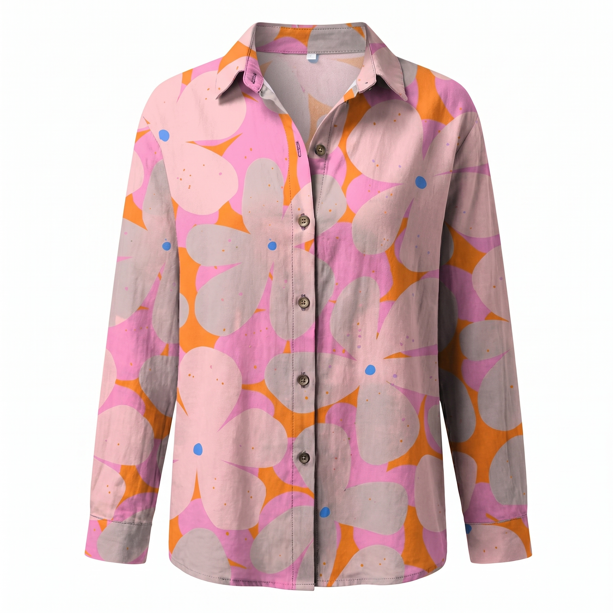 Women's floral print button-front vacation blouse