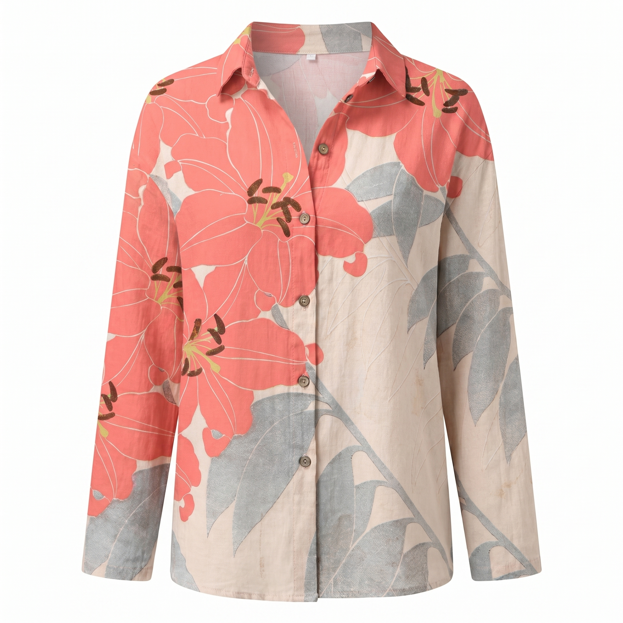 Women's floral print button-front vacation blouse