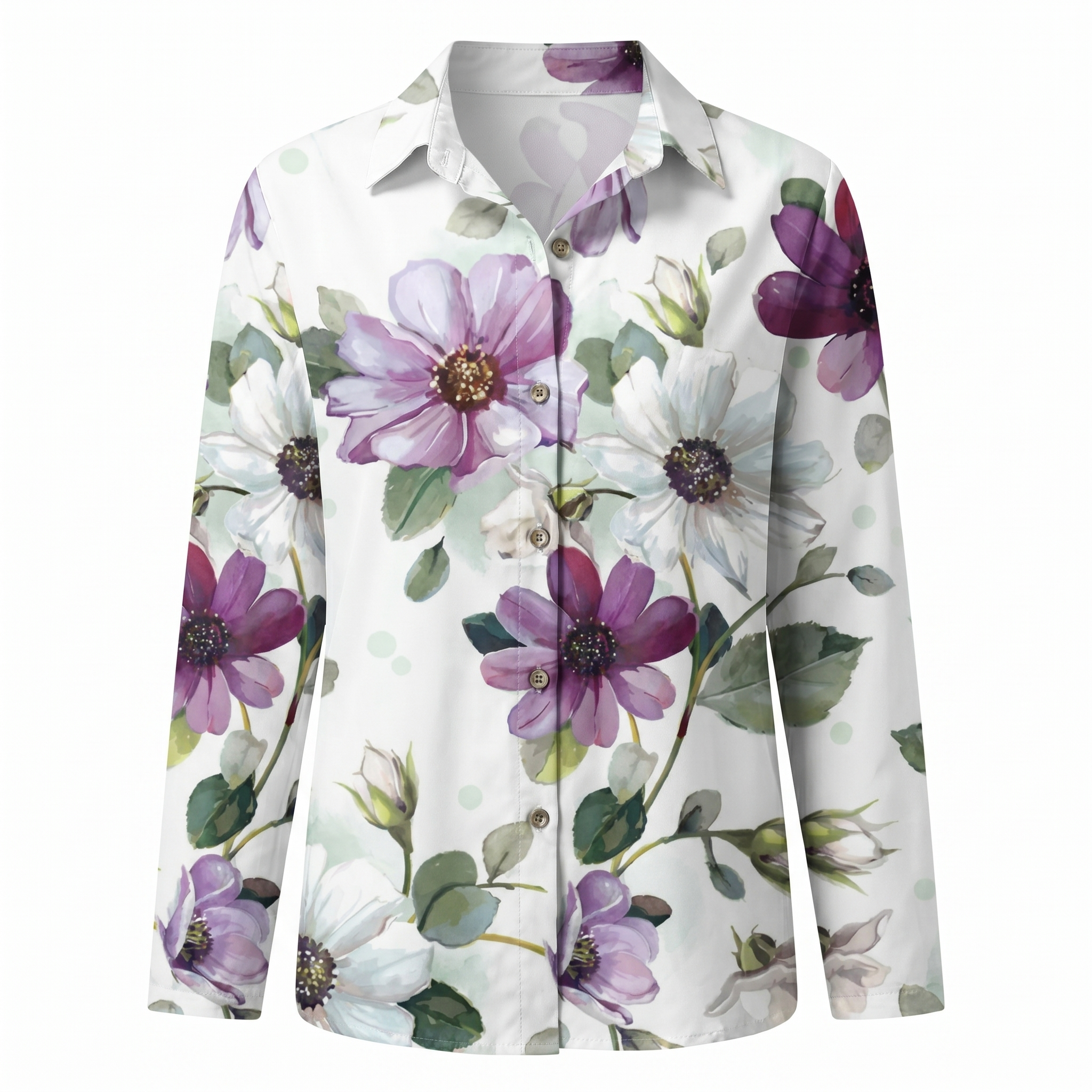 Women's floral print button-front vacation blouse