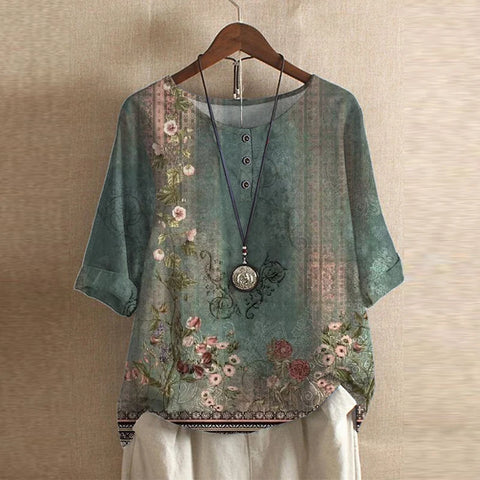 Women's floral print button-front weekend blouse