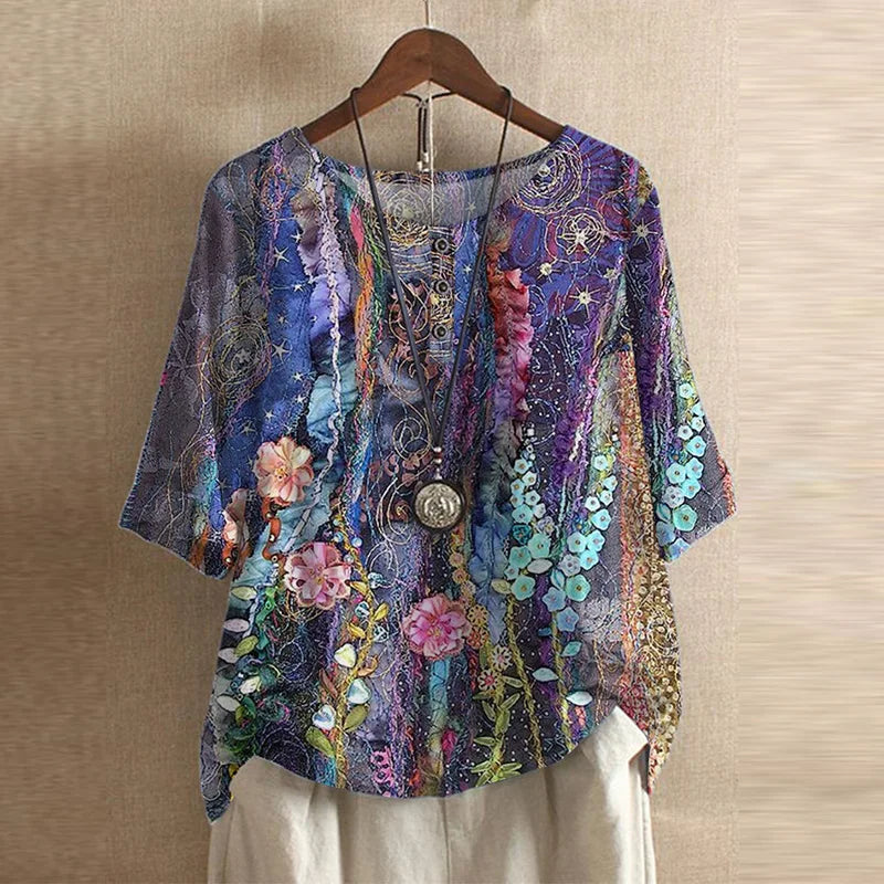 Women's floral print button-front weekend blouse