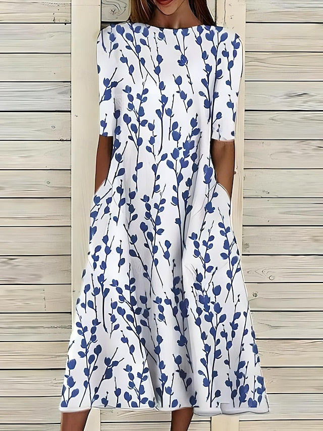 Women's floral print short sleeve midi dress