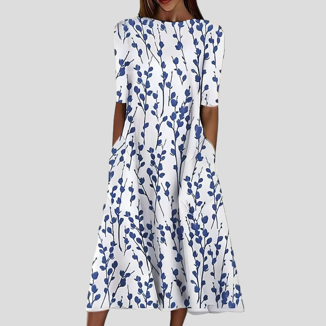 Women's floral print short sleeve midi dress