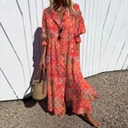 Women's floral print v-neck maxi dress