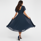 Women's flutter sleeve v-neck wedding guest dress