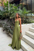 Women's halter corset pleated wedding guest dress