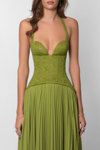 Women's halter corset pleated wedding guest dress
