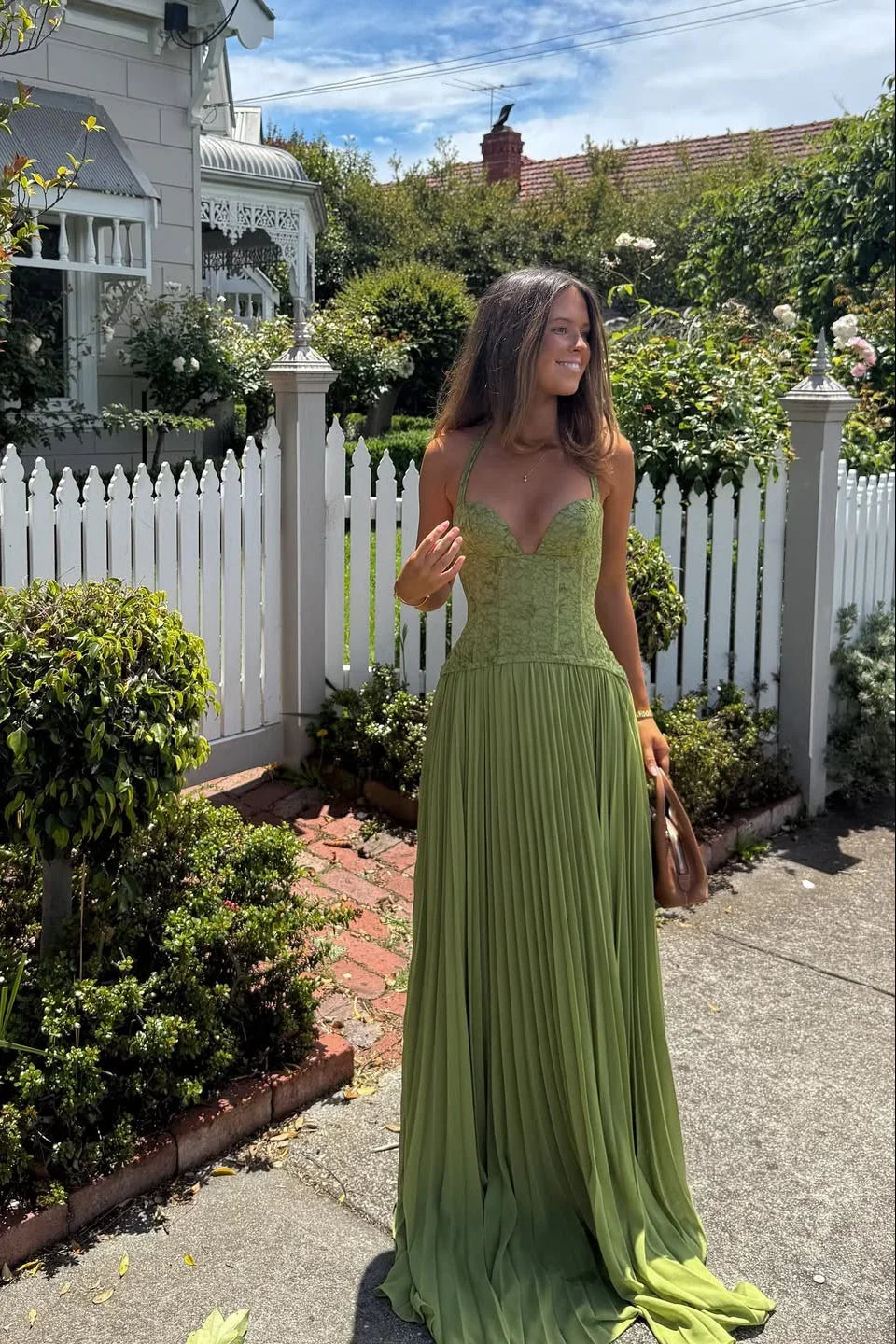 Women's halter corset pleated wedding guest dress