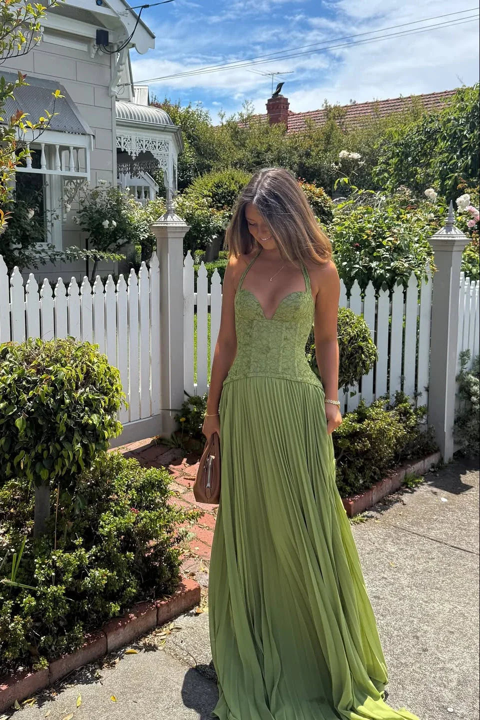 Women's halter corset pleated wedding guest dress
