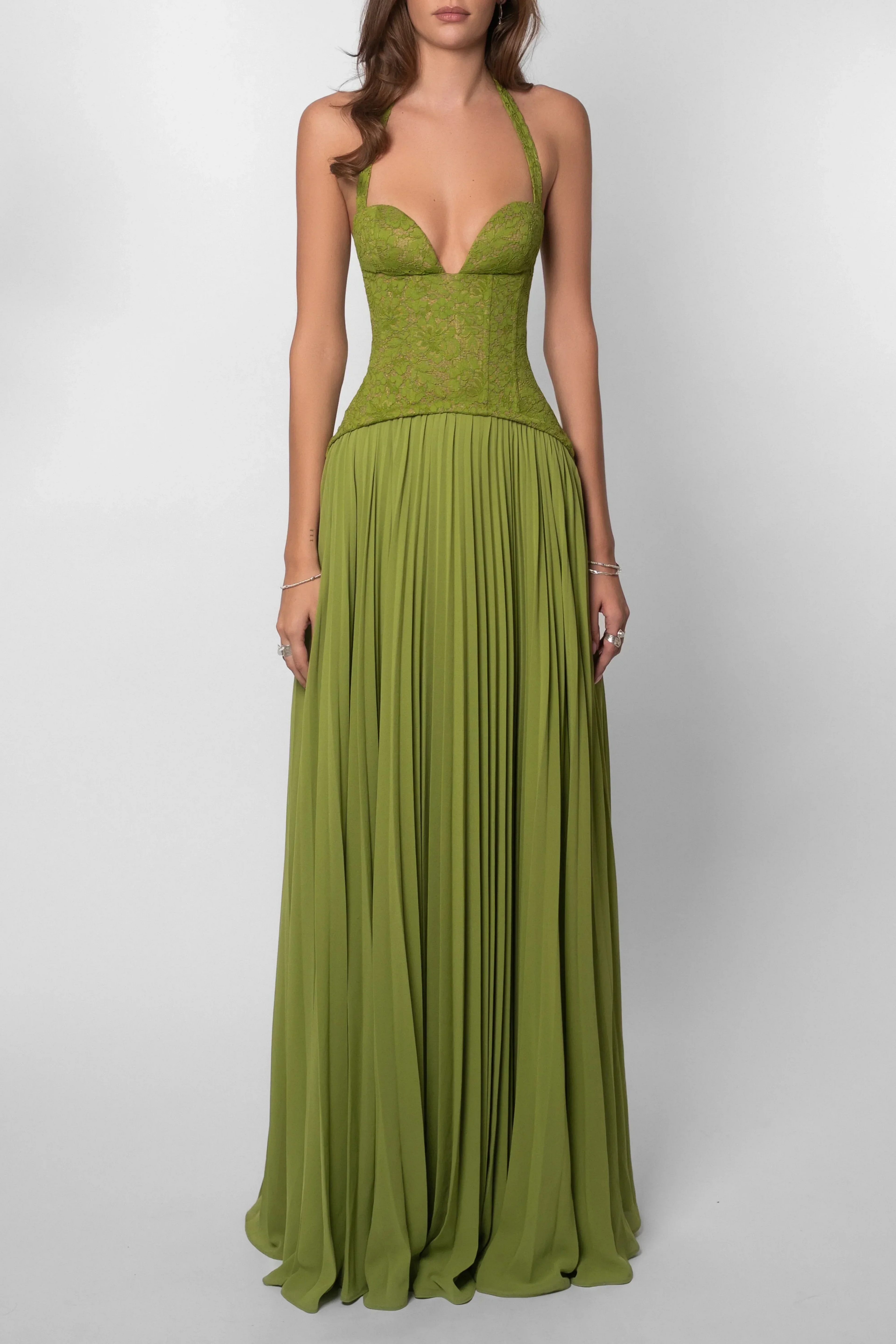 Women's halter corset pleated wedding guest dress