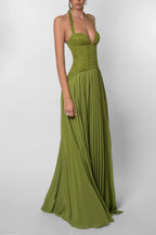 Women's halter corset pleated wedding guest dress