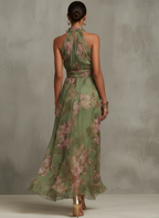 Women's halter floral maxi wedding guest dress