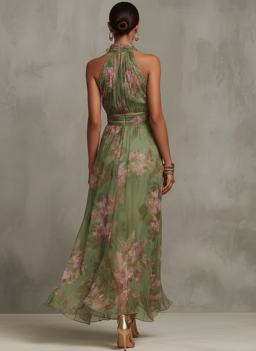 Women's halter floral maxi wedding guest dress