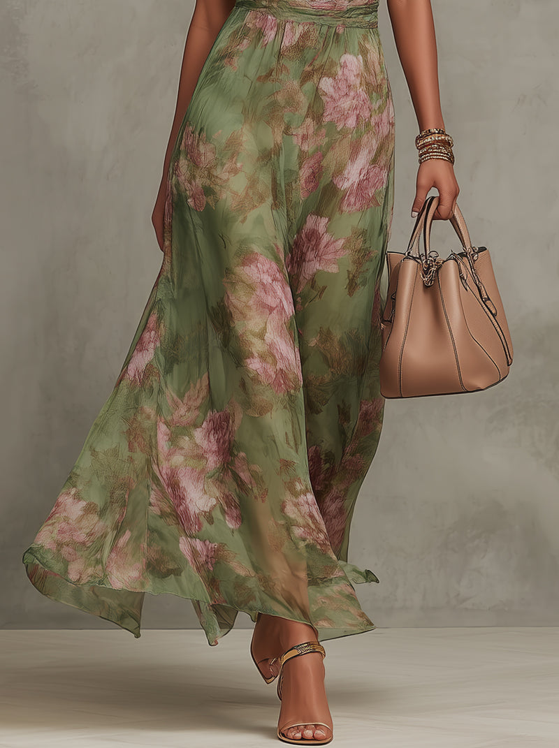 Women's halter floral maxi wedding guest dress