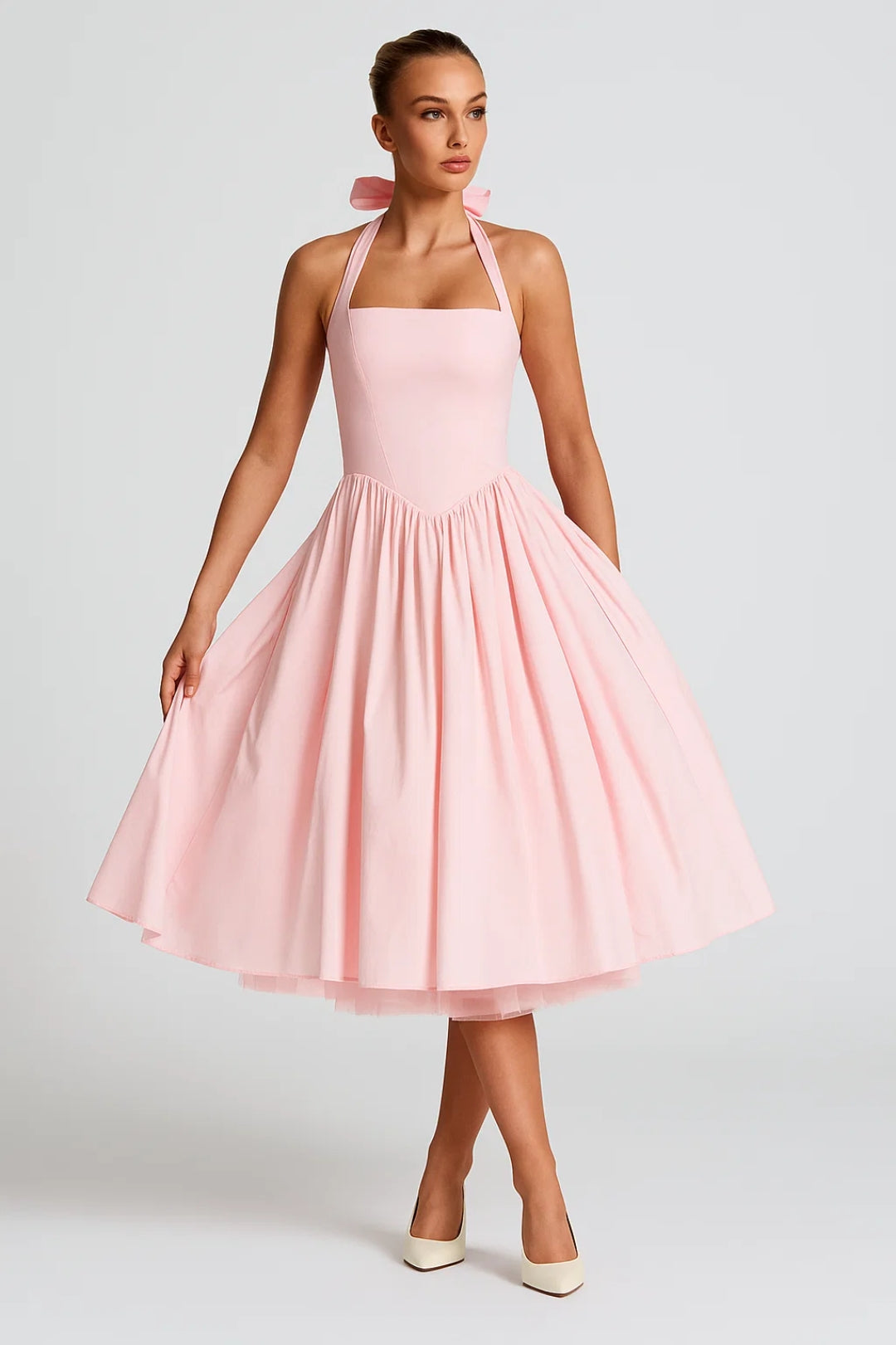 Women's halter neck midi A-line cocktail dress