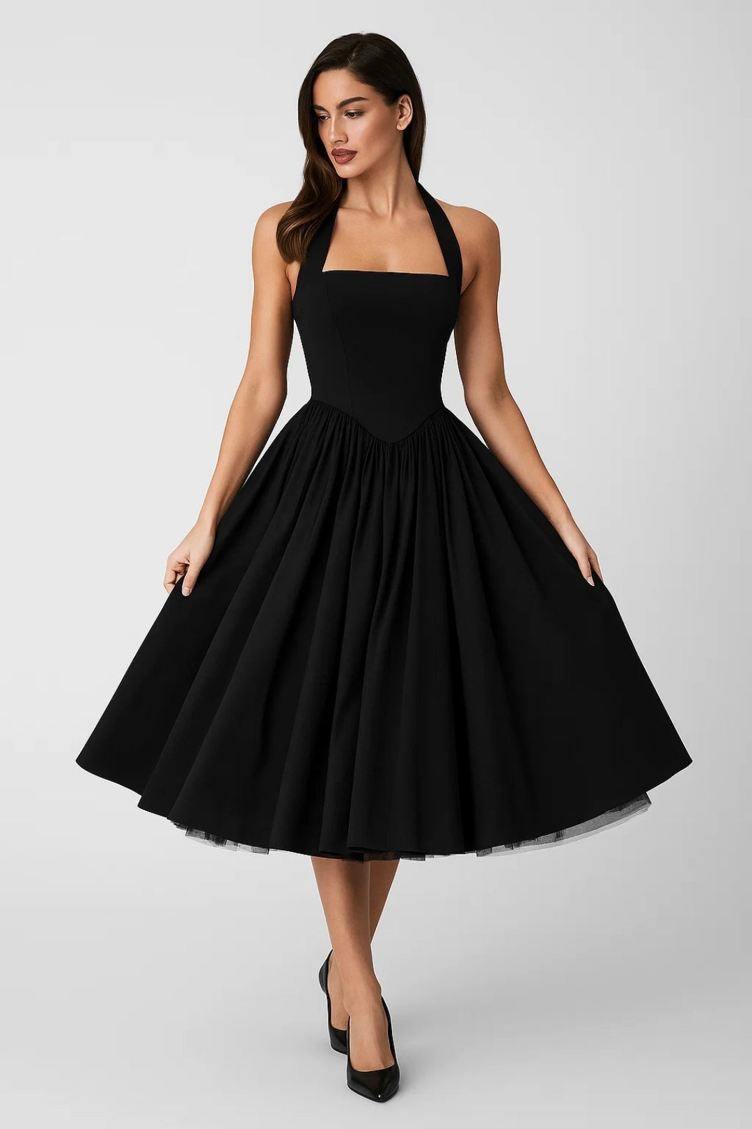 Women's halter neck midi A-line cocktail dress