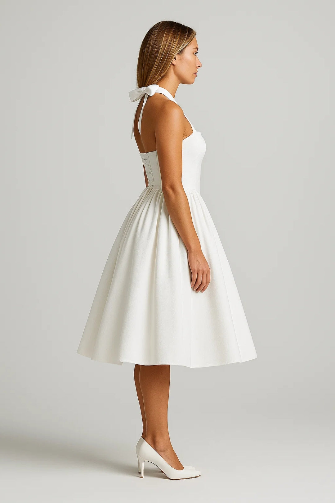 Women's halter neck midi A-line cocktail dress