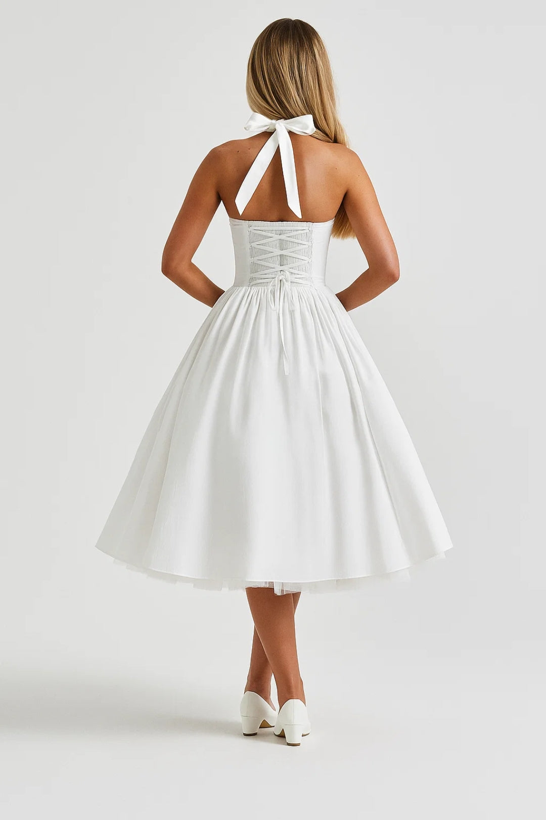 Women's halter neck midi A-line cocktail dress