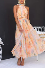 Women's halter neck open-back maxi dress